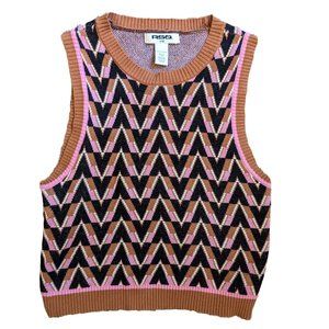 RSQ Pink and Brown Geometric Print Sweater Vest (Women's Size XS)